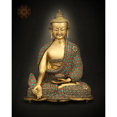 Exotic India Shakyamuni Buddha with Floral Inlay Stone Work in